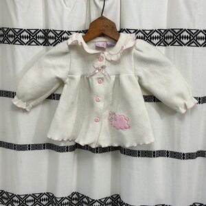 Vintage KT Kids Baby Girls Fleece Jacket 12M Pink Lamb Embroidered Coat